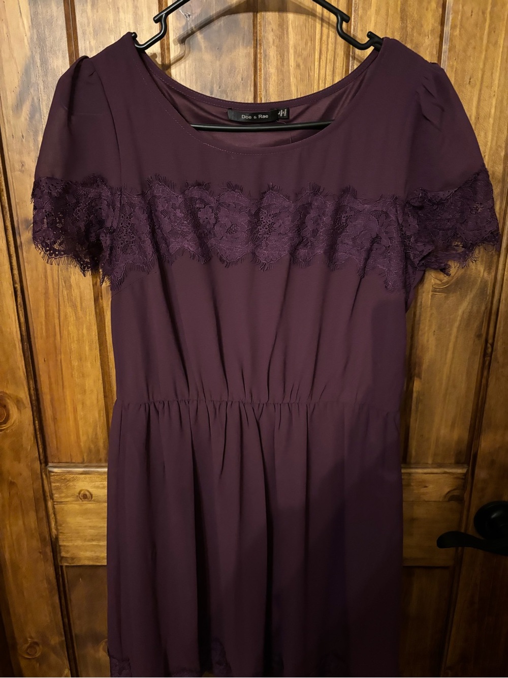 Doe & Rae Plum Lace-Trim Midi Dress